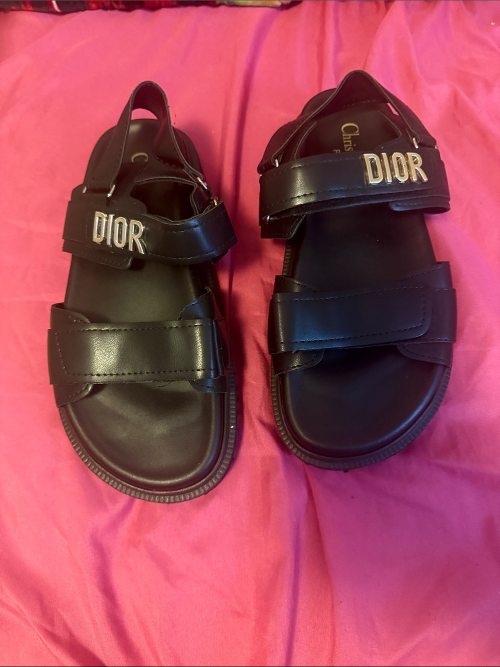 Dior Kids Black Logo Strap Sandals with Gold Hardware